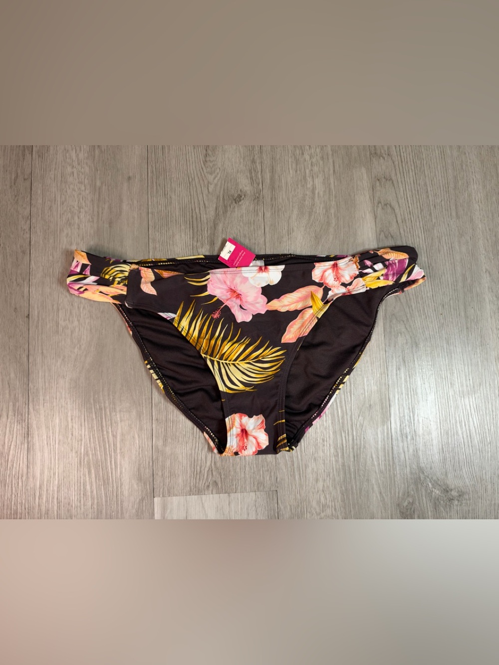 Xhilaration Women’s Floral Bikini Swim Bottom Black Pink Yellow XL Regular NWT.